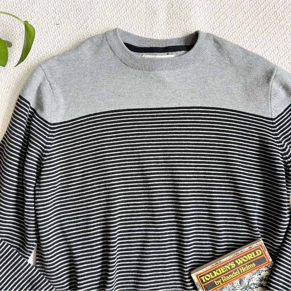Frederick Anderson Copenhagen Grey Black Striped Cotton Knit Sweater Mens Large